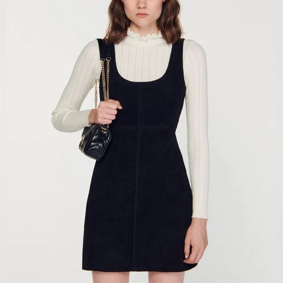 SANDRO Two-Tone Knit Pinafore Dress - Picture 1 of 15